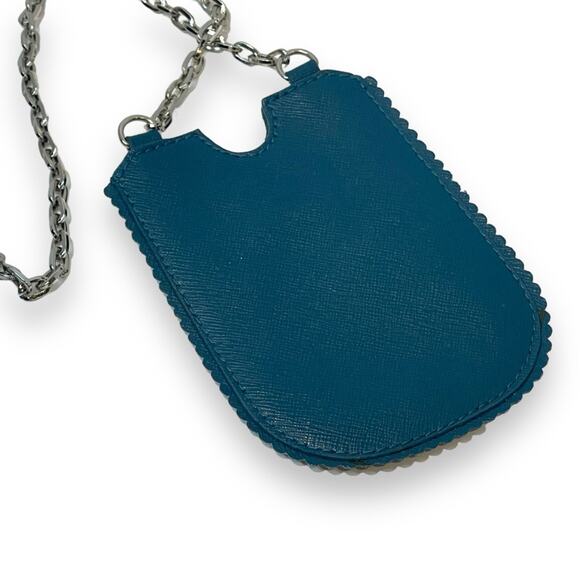 Furla Card Holder Blue Green Teal Silver Tone Chain - Picture 3 of 4